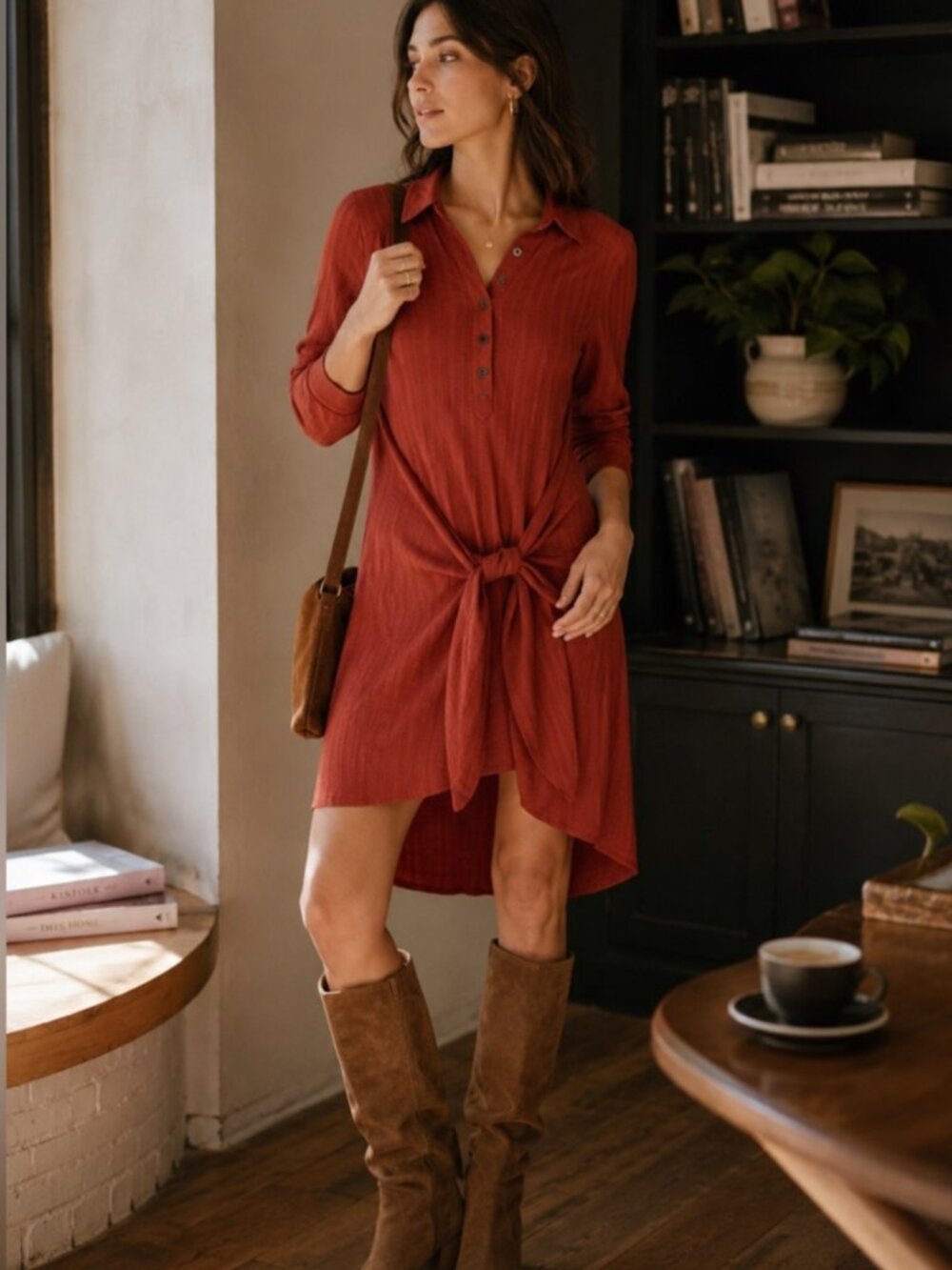 Anthropology Maeve women's dress size 2 rust orange button front tie front mini